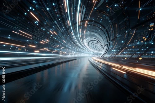 Data transfer tunnel. Tunnel of Technology visually striking depiction of data transfer