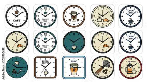 Bild auf Leinwand Variety of wall clock icons with coffee and cafe themes.