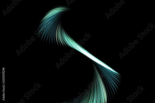Fotografie Abstract glowing turquoise wave fractal with elegant spiraling motion on a dark black background