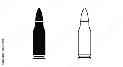 Bullet silhouettes with black fill and white outline on white background silhouette