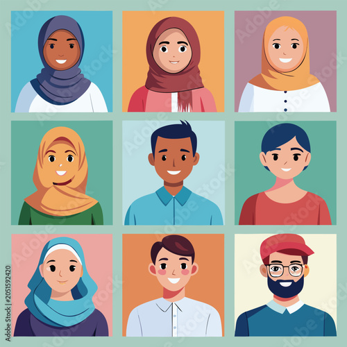 Diverse group of people avatars, multicultural men and women portraits
