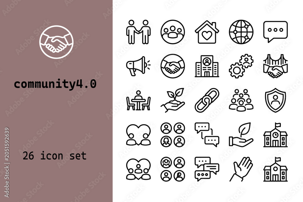 Naklejka premium Community icons in clean line art style on white background for web design