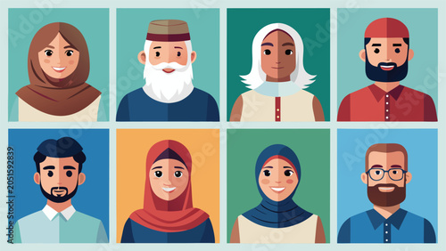 Diverse group of people portraits in flat vector style