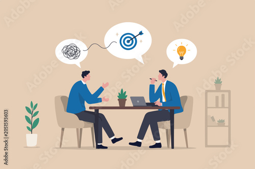 Business consultant, problem solving or work discussion, good listener, mentor and support manager concept, businessman manager listen customer feedback or colleague talking and help solve problem