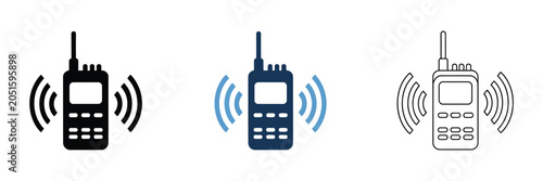 Tableau sur toile Walkie talkie radio icons communication device set outline solid colored styles