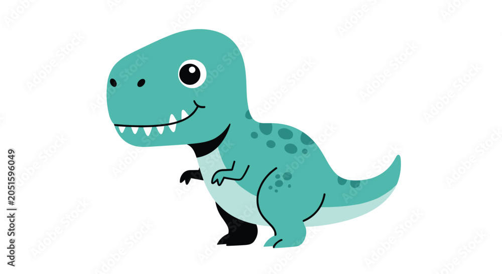 Fototapeta premium Cute cartoon Tyrannosaurus Rex standing with a friendly smile, perfect for children nursery decor and kids design.