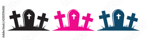 Fotografía Tombstone Icon Set, Graveyard Tombstone Symbols, Vector Illustration Collection