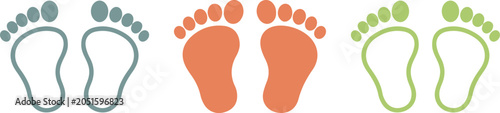 Baby footprint icons, hand drawn vector illustration, set of cute child feet symbols on transparent background, simple minimalist walking step design.