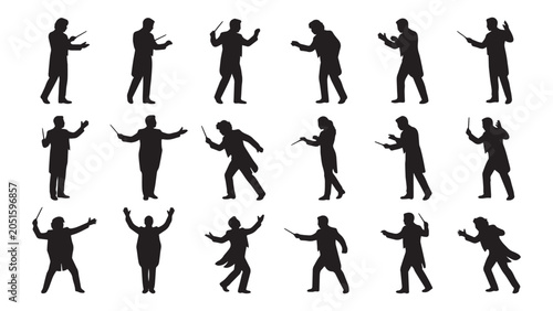 Fotografía Orchestra Conductor Silhouette Set Vector Collection Isolated on White Backgroun