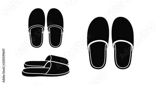 Slippers In Black Silhouette Style On White Background