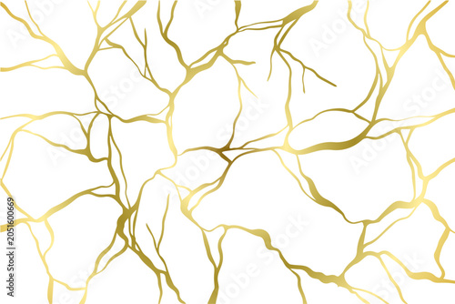 Foto Luxury gold kintsugi cracks on white marble texture