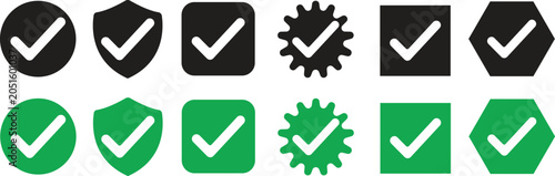 Tableau sur toile Modern Check Mark and Approval Symbols Icons Set Black Filled Tick, Verified and