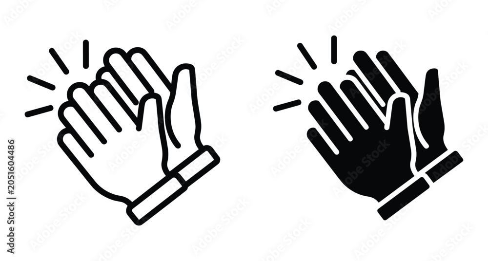 Fototapeta premium Clapping hands icon set showing applause gesture for success celebration appreciation and performance recognition in outline and solid black styles