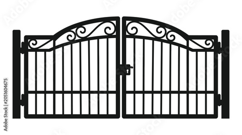 Canvastavla Wrought iron gates silhouette against a white background