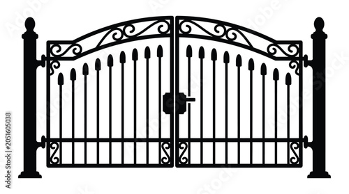 Bild auf Leinwand Wrought iron gate silhouette on a white background ornamental design
