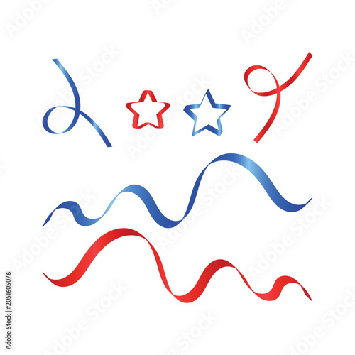 Photos Patriotic red and blue decorative celebration ribbons and star shapes with patri