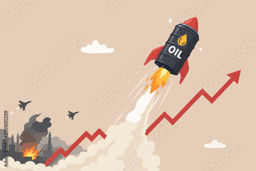 Bild auf Leinwand Crude oil price skyrocket reaching record high due to war crisis, fuel or energy