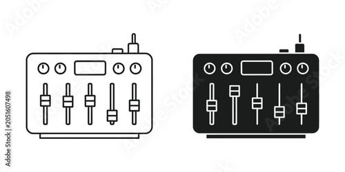 Tableau sur toile Audio mixer with faders and knobs in line art and silhouette style for music pro