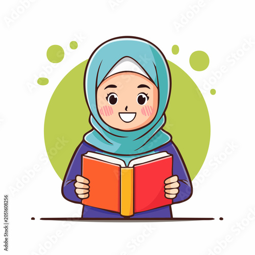 Cute Muslim Girl Reading a Book
