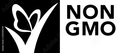 Fotografía Non GMO Verified Symbol – Black Butterfly Certification Label Icon Vector