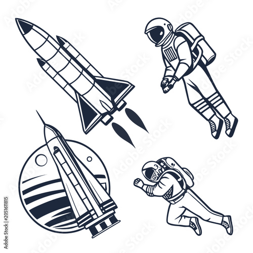 Fotografía Space exploration with astronauts and spacecraft outer space zero gravity rocket