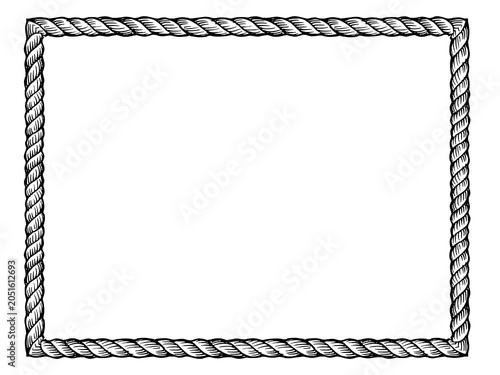 Nautical Rope Frame Border Illustration in Vintage Engraved Style