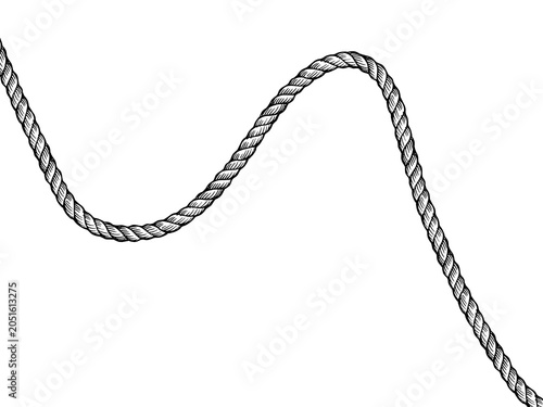 Curved Twisted Rope Illustration in Vintage Engraving Style Black and White Isolated Element