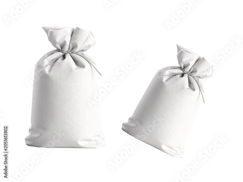 Two White Fabric Sacks Mockup Isolated on White Background