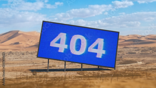 404 Error Billboard in Desert Landscape 3D Render