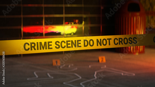Crime Scene Investigation with Police Tape 3D Render