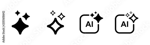 Minimal Generative AI Black Line Icon Set