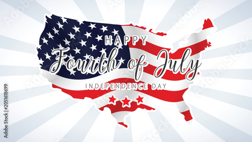 Fourth of July celebration with American flag design in grunge distressed style on white background