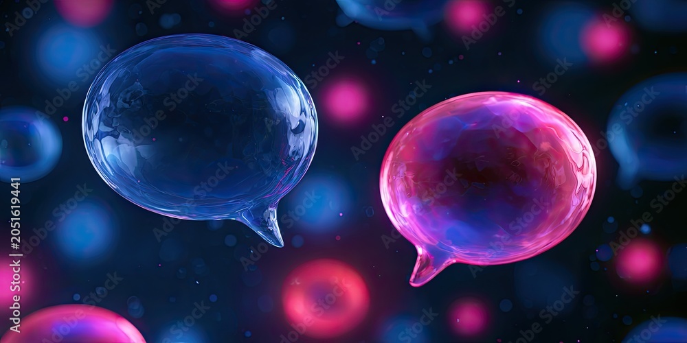 Naklejka premium Two glowing, translucent bubbles shaped like speech bubbles float
