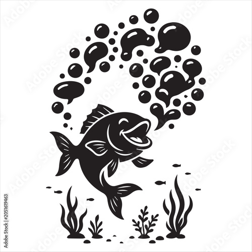 Fish Underwater Blowing Speech Bubbles in Clean Minimal Silhouette Design
