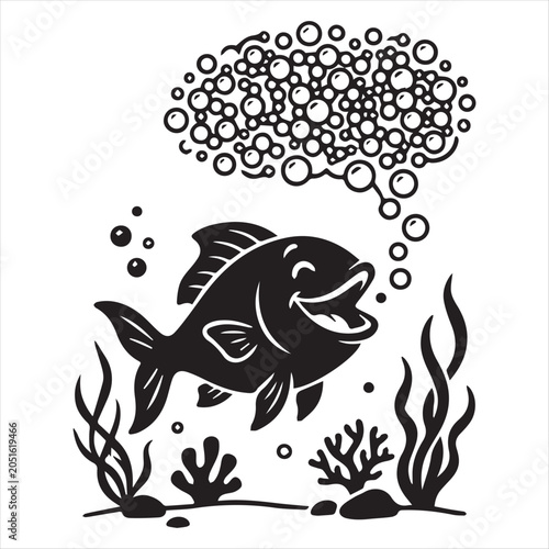 Fish Underwater Blowing Speech Bubbles in Clean Minimal Silhouette Design