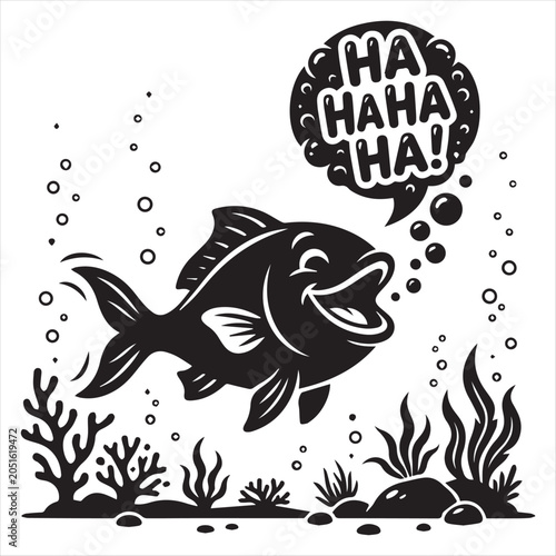 Fish Underwater Blowing Speech Bubbles in Clean Minimal Silhouette Design