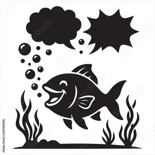 Fish Underwater Blowing Speech Bubbles in Clean Minimal Silhouette Design