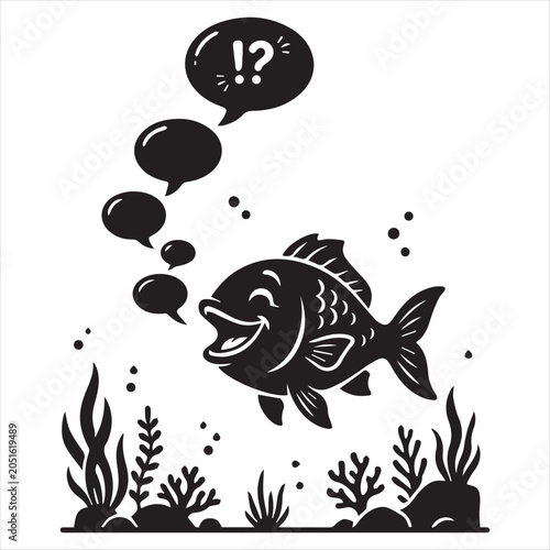 Fish Underwater Blowing Speech Bubbles in Clean Minimal Silhouette Design