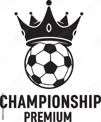 Black and white soccer ball with crown and championship premium text