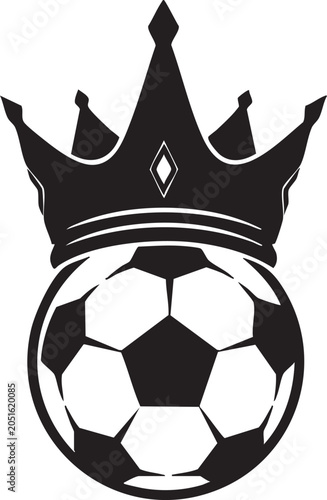 Black and white illustration of a soccer ball with a crown on top