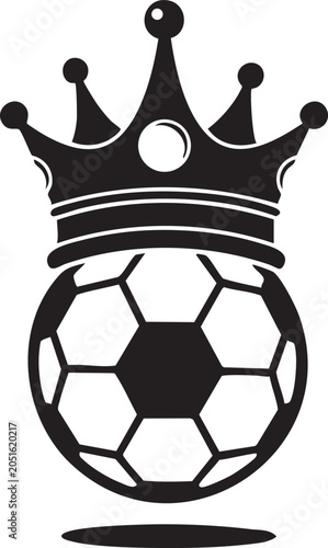 Black silhouette of a soccer ball with a crown on top