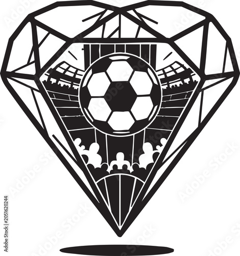Black and white diamond shaped soccer ball graphic