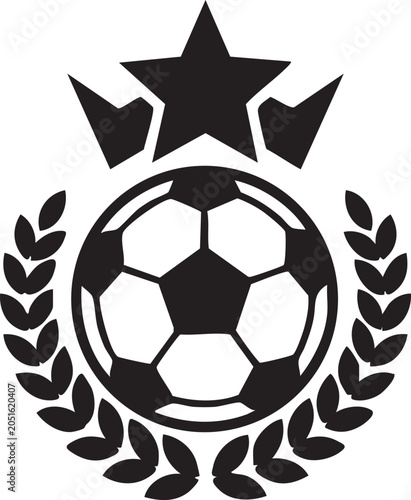 Black soccer ball icon with star and laurel wreath
