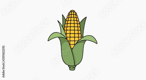 Fresh ripe yellow corn cob with green husk isolated on white background vector illustration
