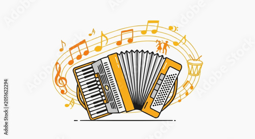 Colorful accordion illustration with musical notes and retro style for festive celebration