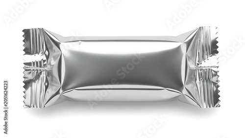 A single wrapped chocolate bar in shiny aluminum foil