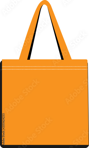 Orange tote bag vector illustration, blank fabric shopping bag mockup, reusable canvas grocery bag icon for branding and retail design