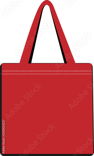 Red tote bag vector illustration, blank reusable fabric shopping bag mockup, eco-friendly canvas cotton bag with handles for branding