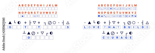 Photography Symbolic cryptogram on Father's Day, phrase: Love that builds courage, with 3 open letters