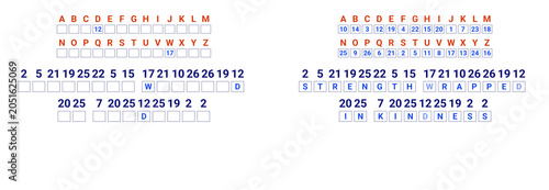Canvas-taulu Numerical cryptogram on Father's Day, phrase: Strength wrapped in kindness, with 2 open letters
